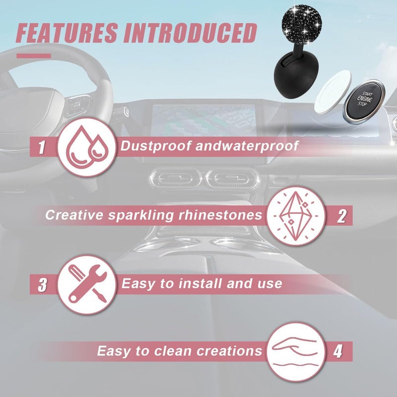 LHDOS Car Push Start Button Cover, Rhinestone Engine Start Stop Button Joystick Covers, One-Button Push to Start Rocker Cover, Car Interior Decoration Accessories for Cars, Computers, and More (Black) - Image 3